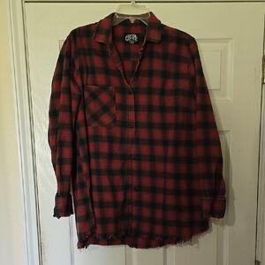 One 24 Rags Red and Black Plaid Button-Up Shirt - Size Large
